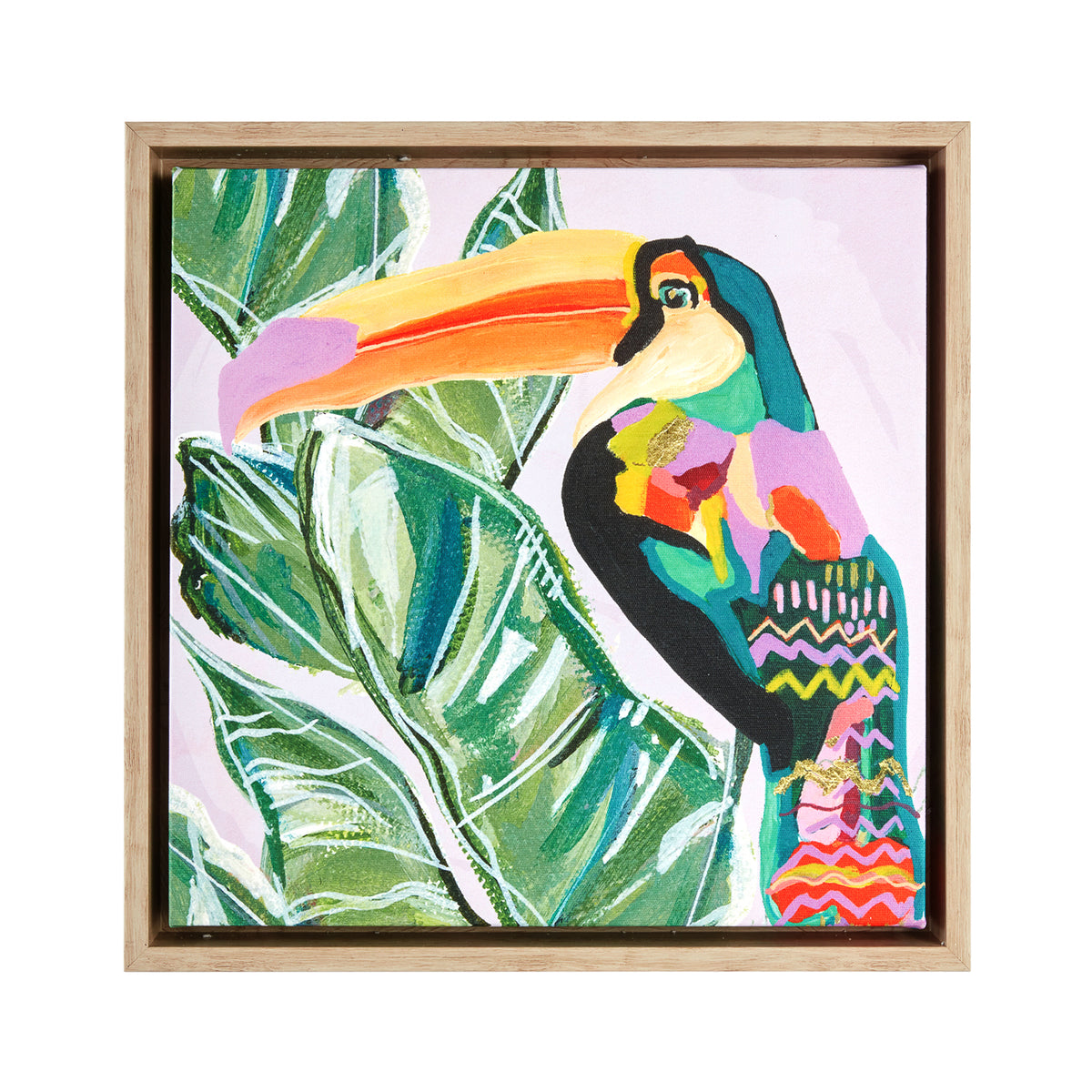 Splosh Talulah Toucan Framed Canvas Wall Hanging Art Decor Square 34x34cm