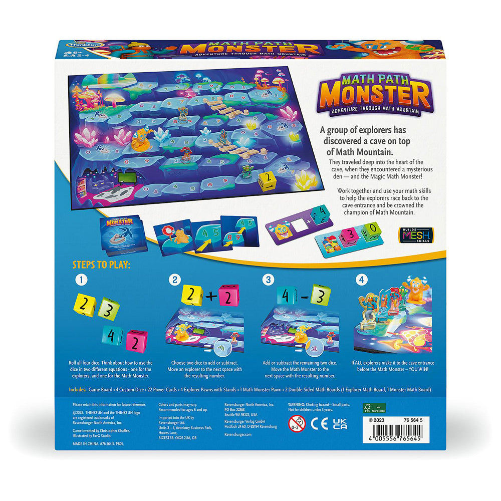 ThinkFun Math Path Monster 2-4 Players Board Game Set Kids/Family 6y+