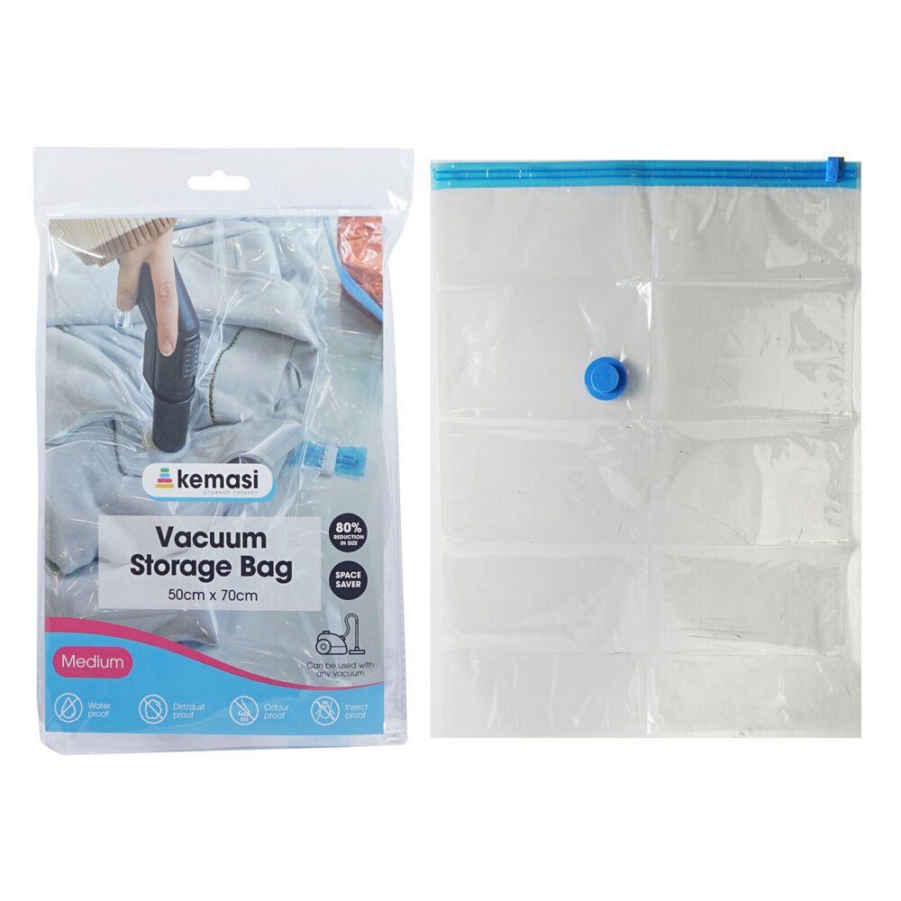 12PK Kemasi Medium Airtight Vacuum Sealed Storage Bag 50x70cm Clear/Blue