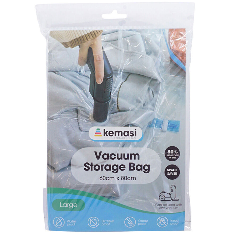 12PK Kemasi Large Airtight Vacuum Sealed Storage Bag 60x80cm Clear/Blue