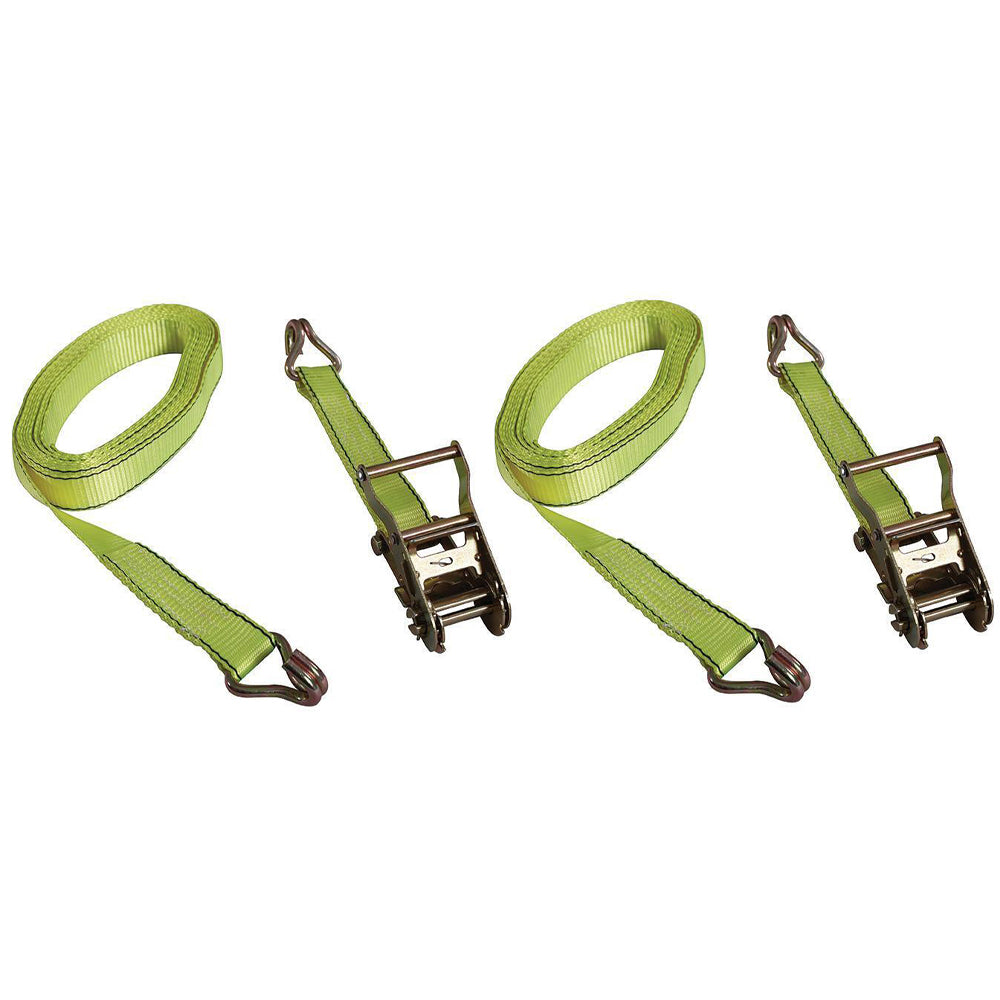2PK Oztrail Ratchet 38mmx4.5m Tie-Down Pull Strap w/ S Hook - Green