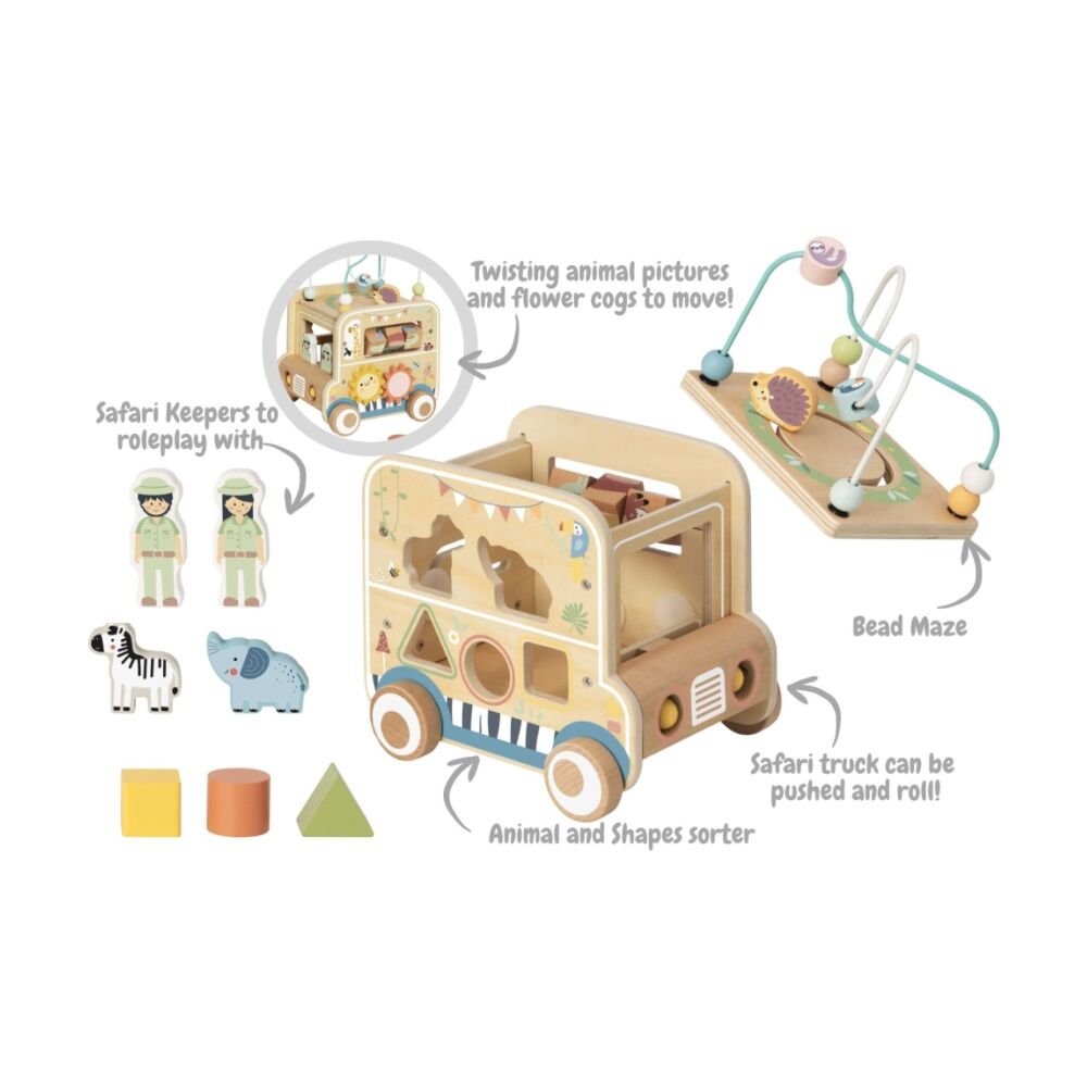 Tooky Toy Versatile Safari Hunting Vehicle Wooden Activity Kids/Children 18m+