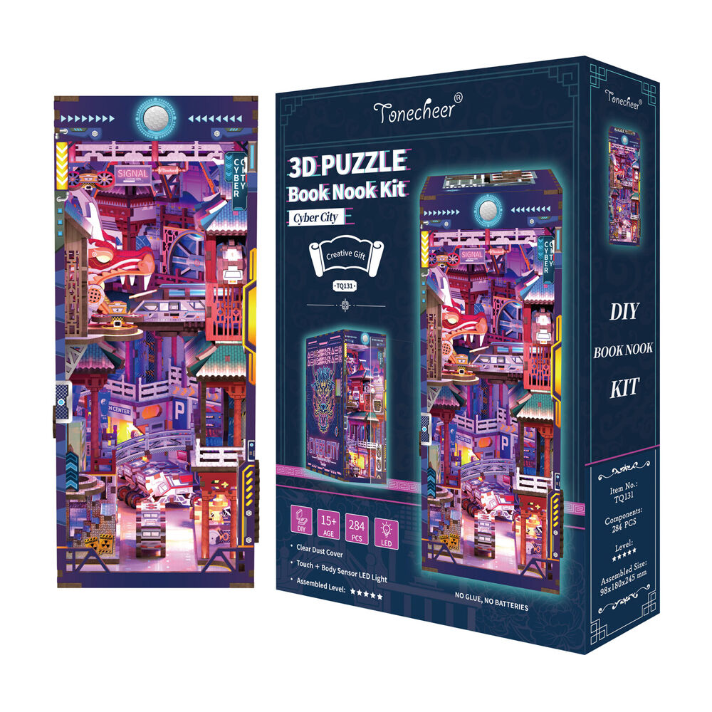 284pc Tonecheer Cyber City 3D Puzzle 245mm DIY Dollhouse Book Nook Kit 15y+
