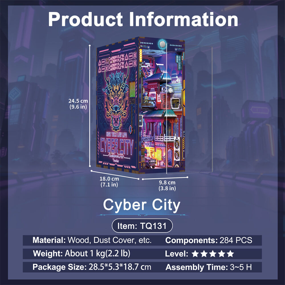 284pc Tonecheer Cyber City 3D Puzzle 245mm DIY Dollhouse Book Nook Kit 15y+