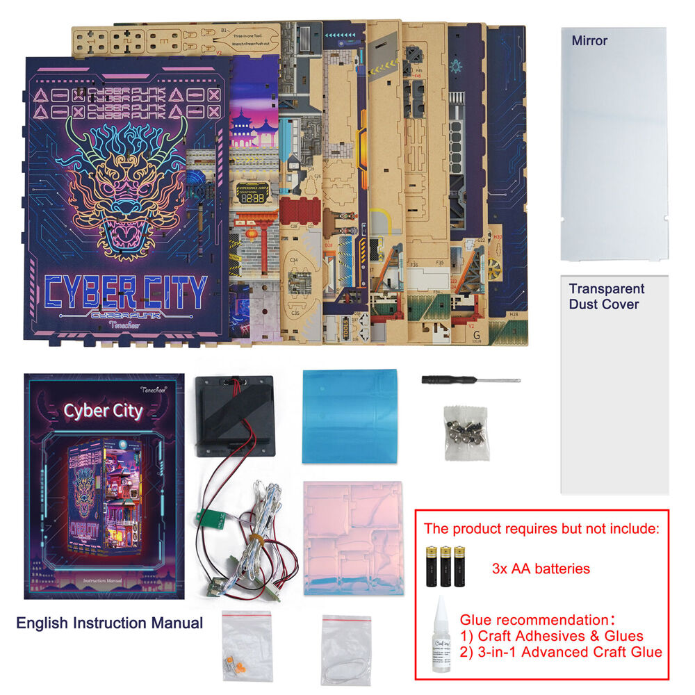 284pc Tonecheer Cyber City 3D Puzzle 245mm DIY Dollhouse Book Nook Kit 15y+