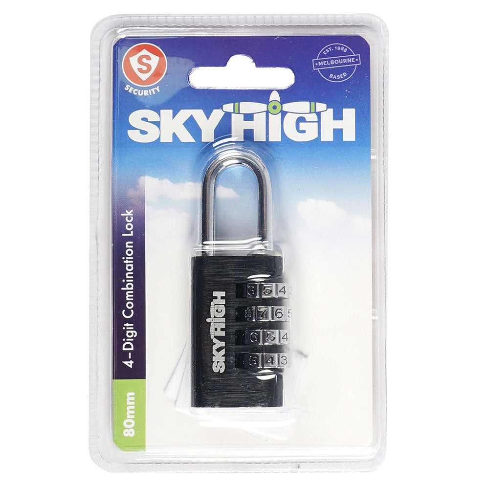 3PK Sky High 80Mm 4 Digit Luggage Combination Lock Black
