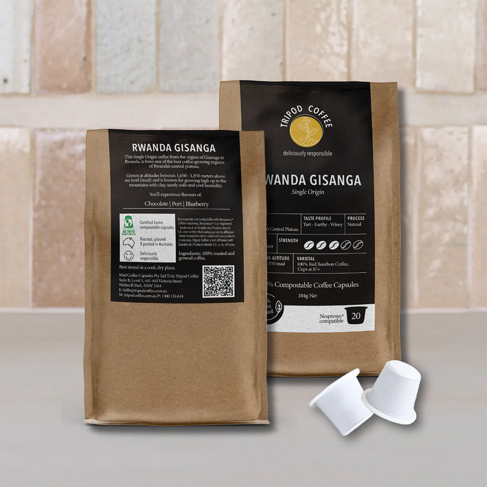 40pc Tripod Coffee Rwanda Gisanga Single Origin Coffee Capsules