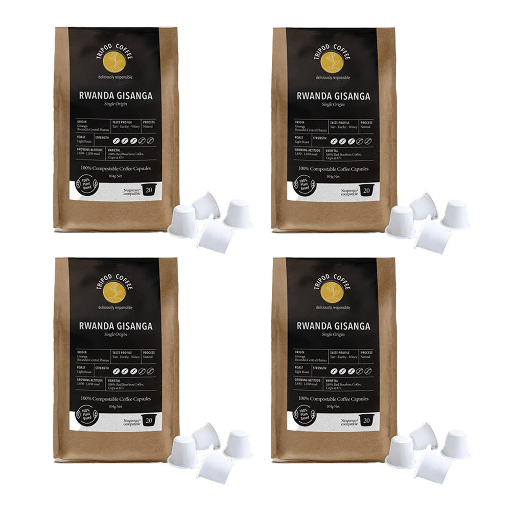 80pc Tripod Coffee Rwanda Gisanga Single Origin Coffee Capsules