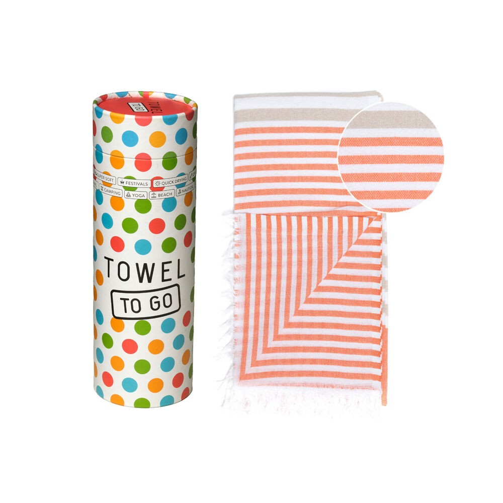 Towel To Go 100% Turkish Cotton Bali Hammam Beach Towel 180x100cm Orange/Beige