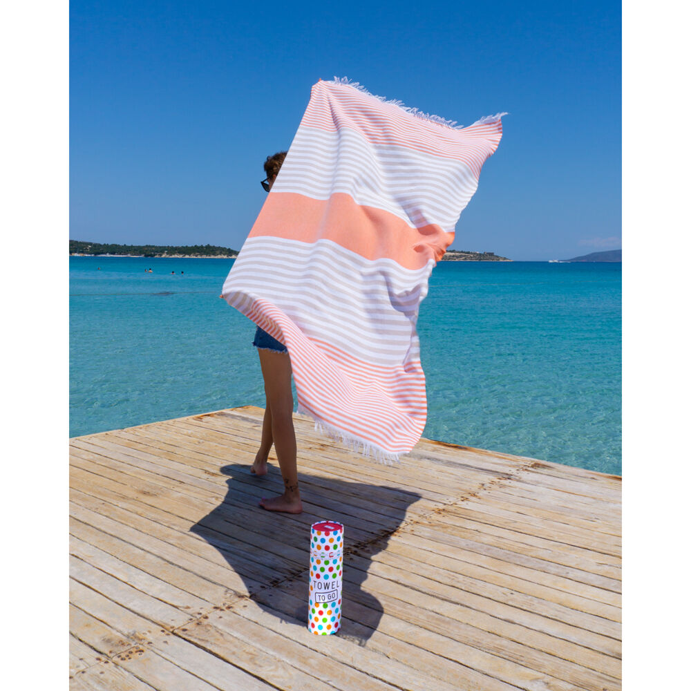 Towel To Go 100% Turkish Cotton Bali Hammam Beach Towel 180x100cm Orange/Beige