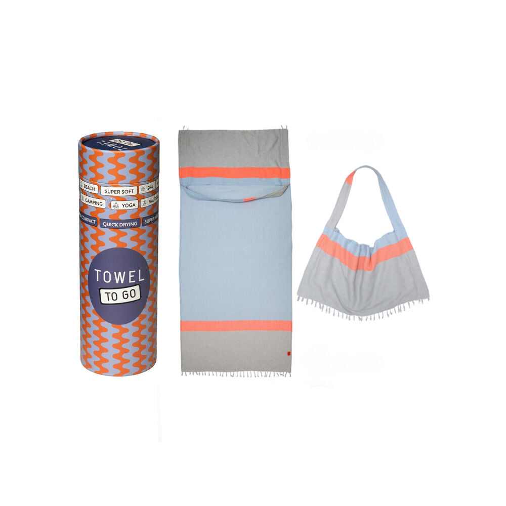 Towel To Go Cotton Neon Convertible Carry Bag Beach Towel Combo 180cm Blue