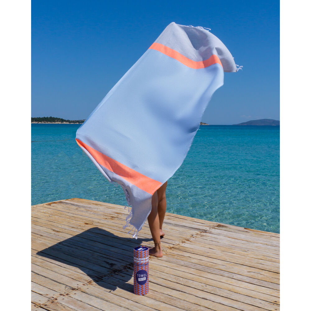 Towel To Go Cotton Neon Convertible Carry Bag Beach Towel Combo 180cm Blue