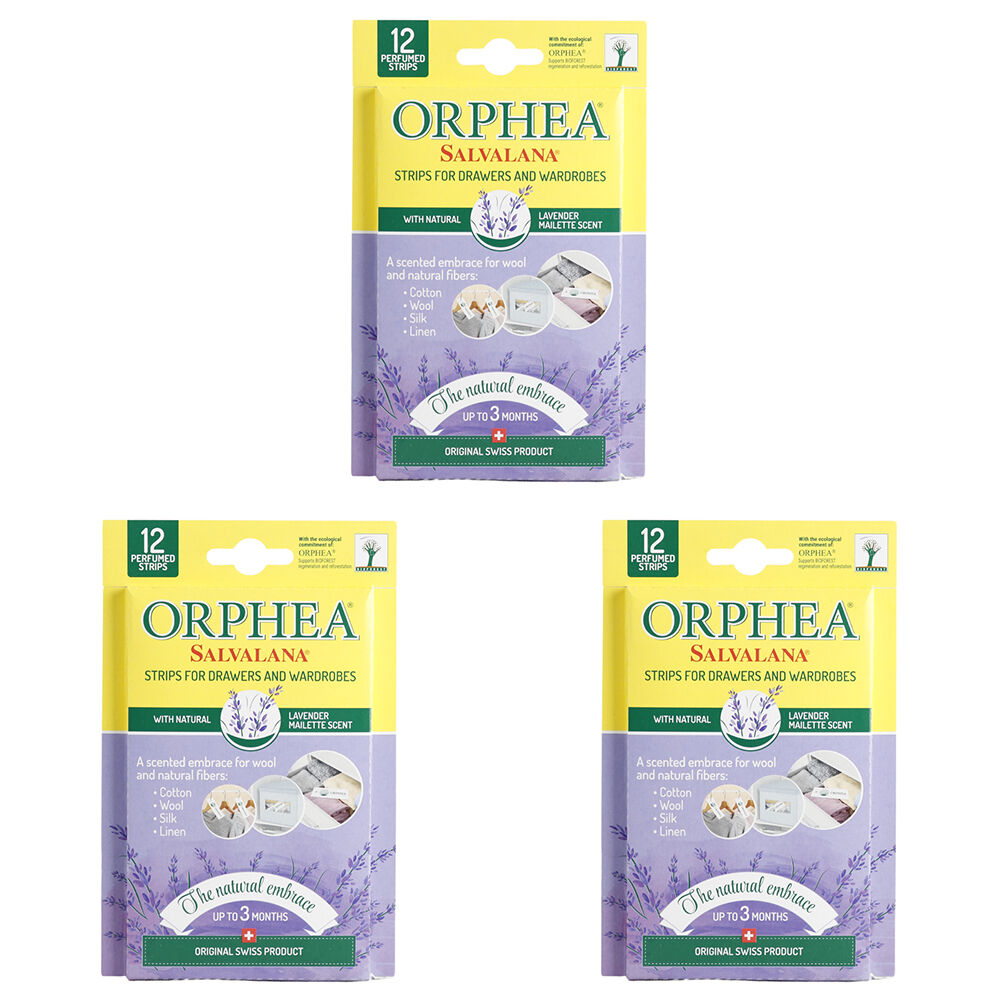 3x 12pc Orphea Clothes Protector Lavender Scented Strips Drawers/Closets