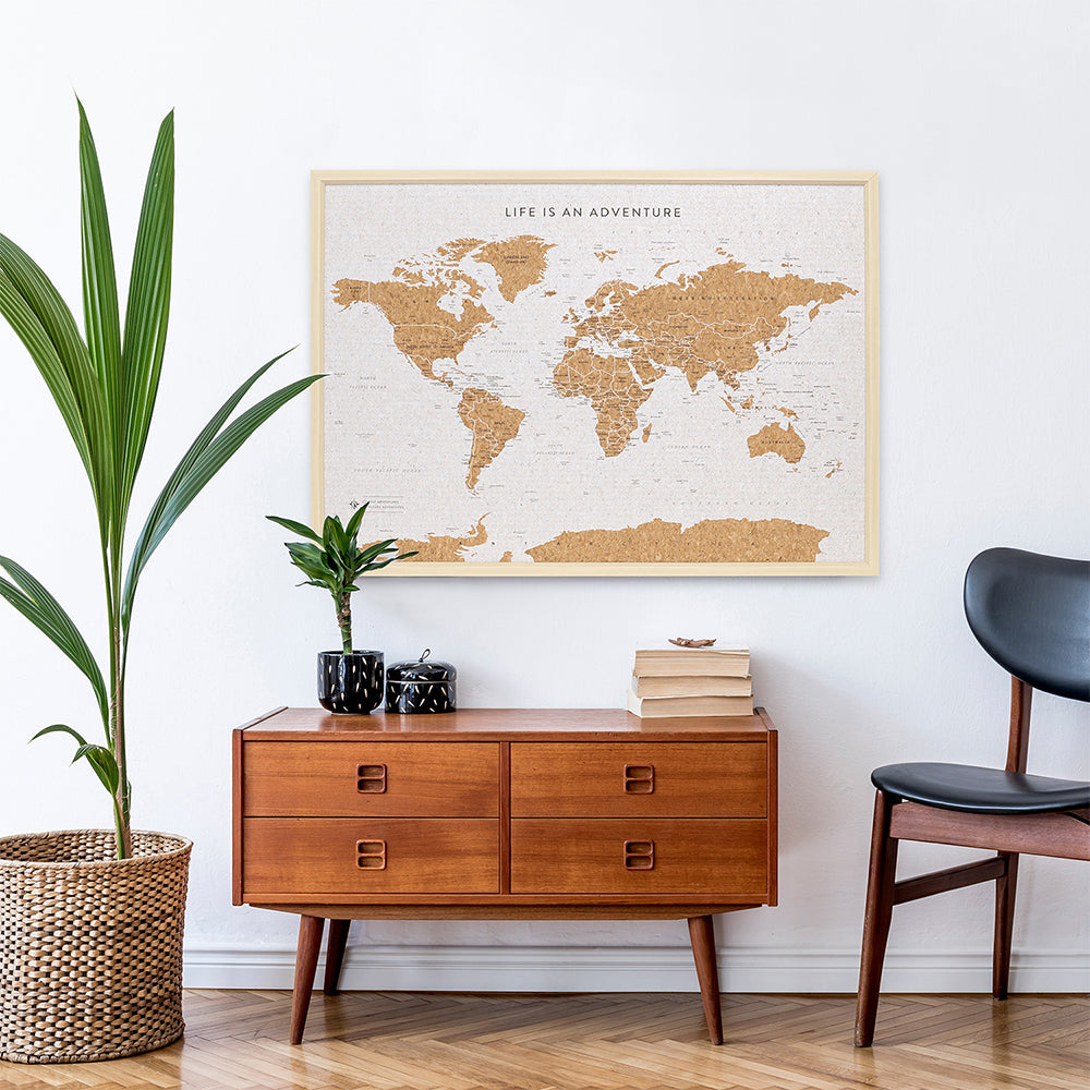 Splosh 93.5cm Travel Framed Cork Board World Map w/ Hook