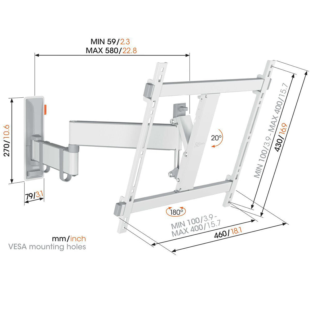 Vogel's TVM 3445 Full Motion Wall Bracket For 32-65" LCD TV - White