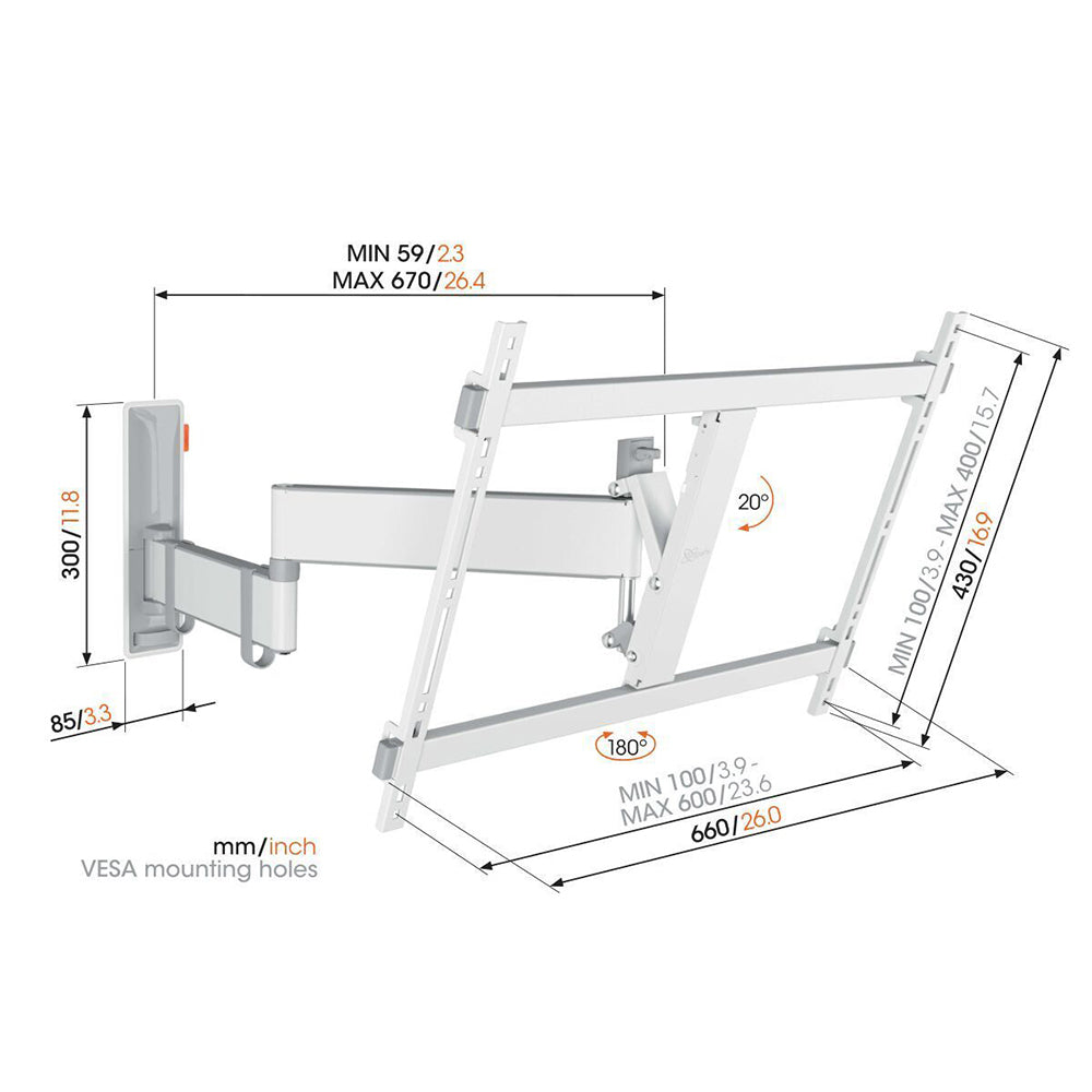 Vogel's TVM 3645 Full Motion Wall Bracket Mount For 40-77" LED TV - White