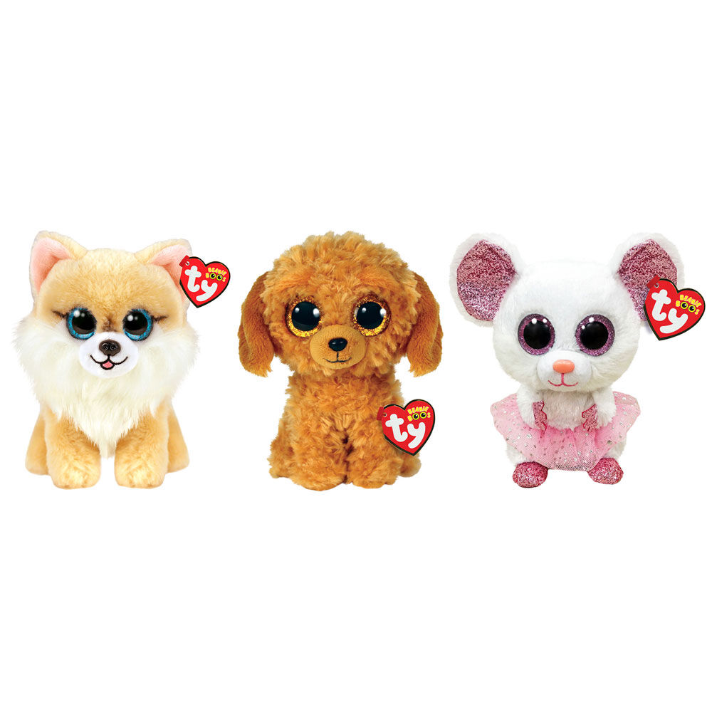 3pc Ty Beanie Boos Mouse/Golden Doodle/Dog Plush 15.5cm Combo Set 3y+
