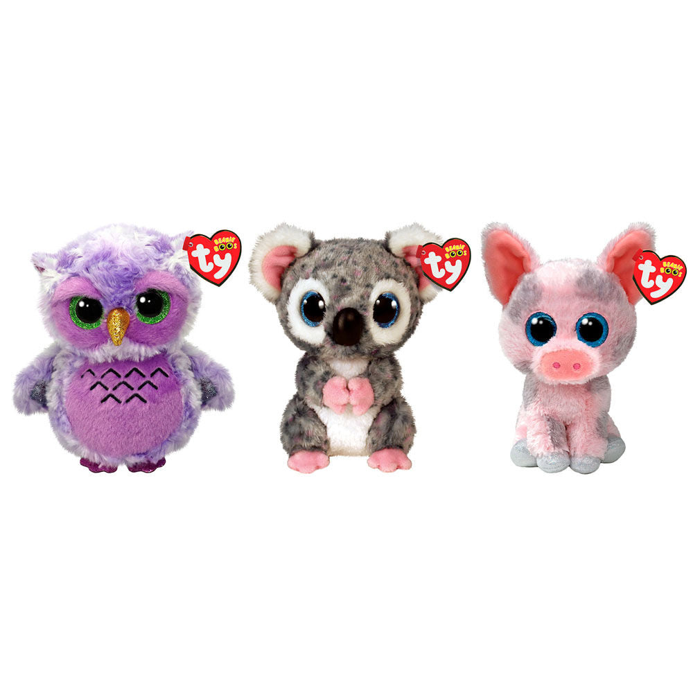 3pc Ty Beanie Boos Koala/Pig/Owl Plush Toy 15.5cm Combo Set 3y+