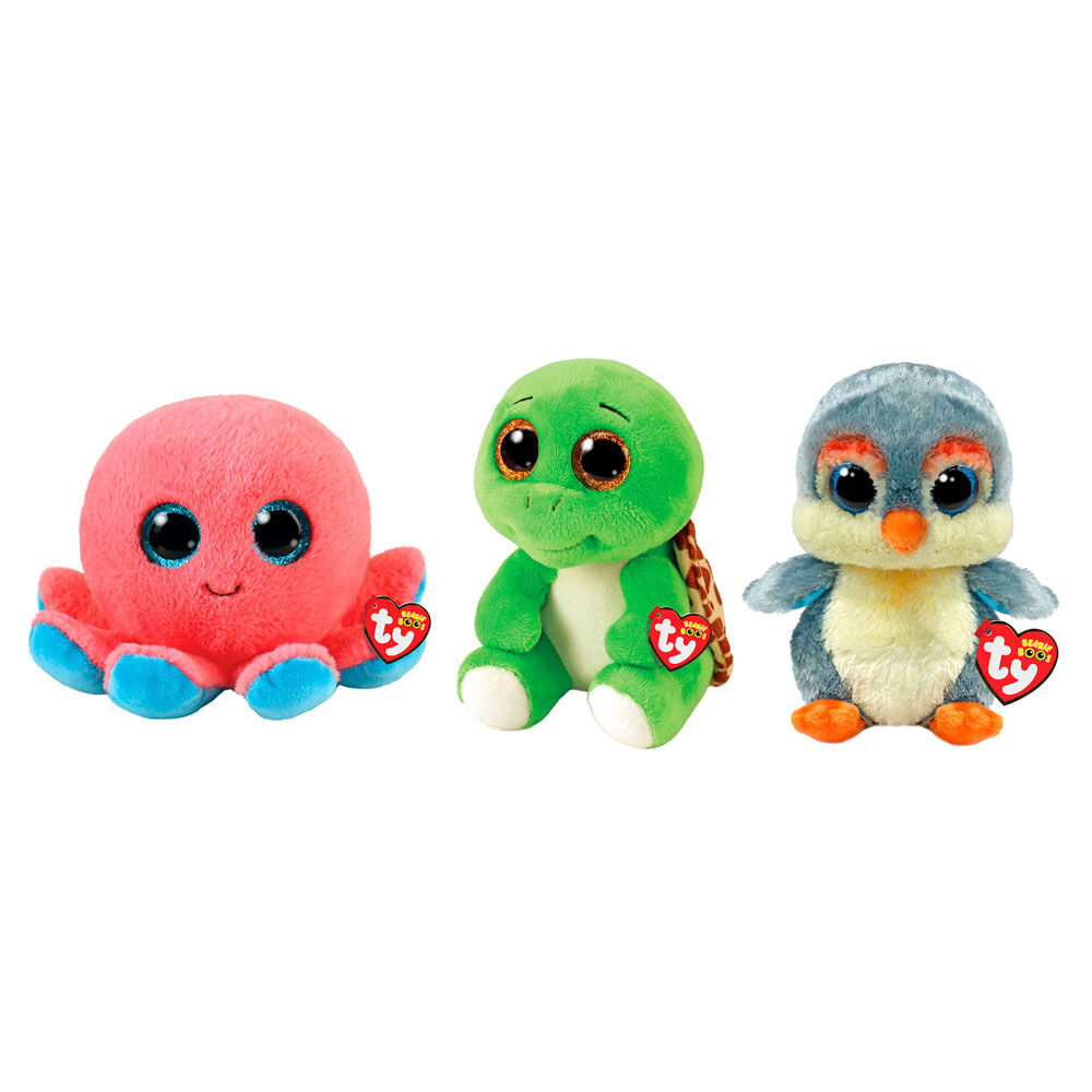 3pc Ty Beanie Boos Octopus/Turtle/Penguin Plush 15.5cm Combo Set 3y+