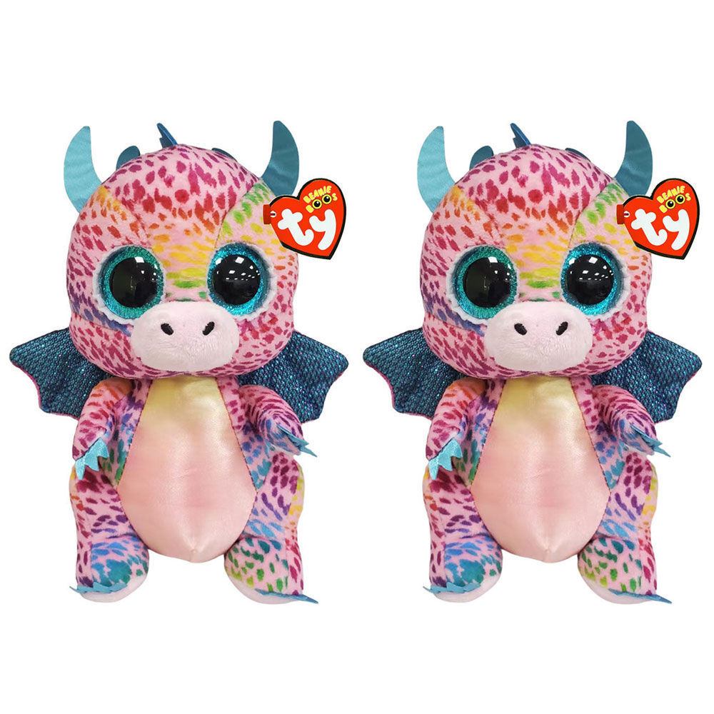 2PK Ty Beanie Boos Flint Purple Dragon Plush Toy 15.5cm Regular 3y+