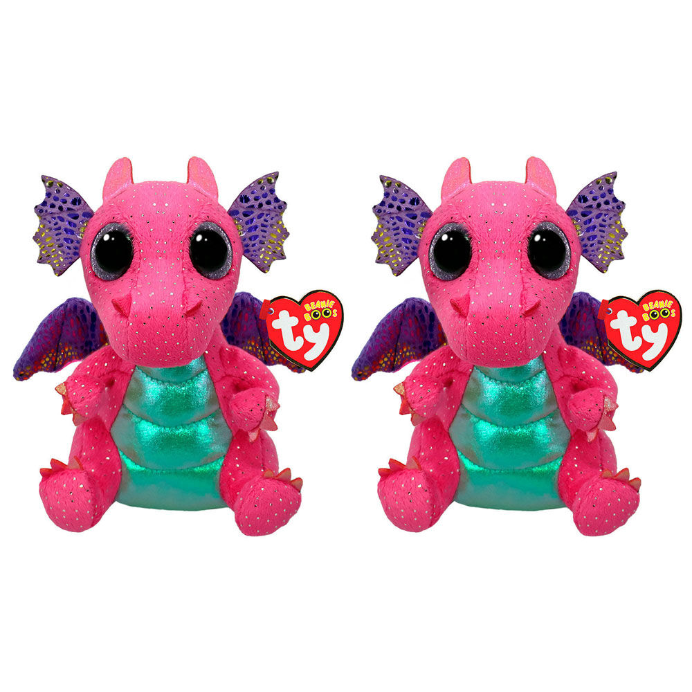 2PK Ty Beanie Boos Spitfire Dragon Pink Plush Toy 15.5cm Regular 3y+