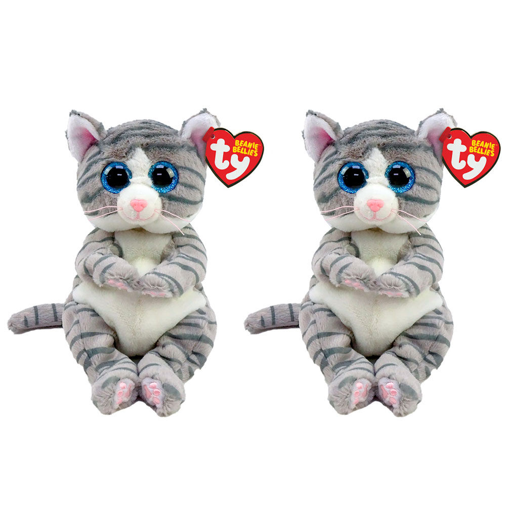 2PK Ty Beanie Bellies Mitzi Grey Tabby Cat Plush Toy 20cm Regular 3y+