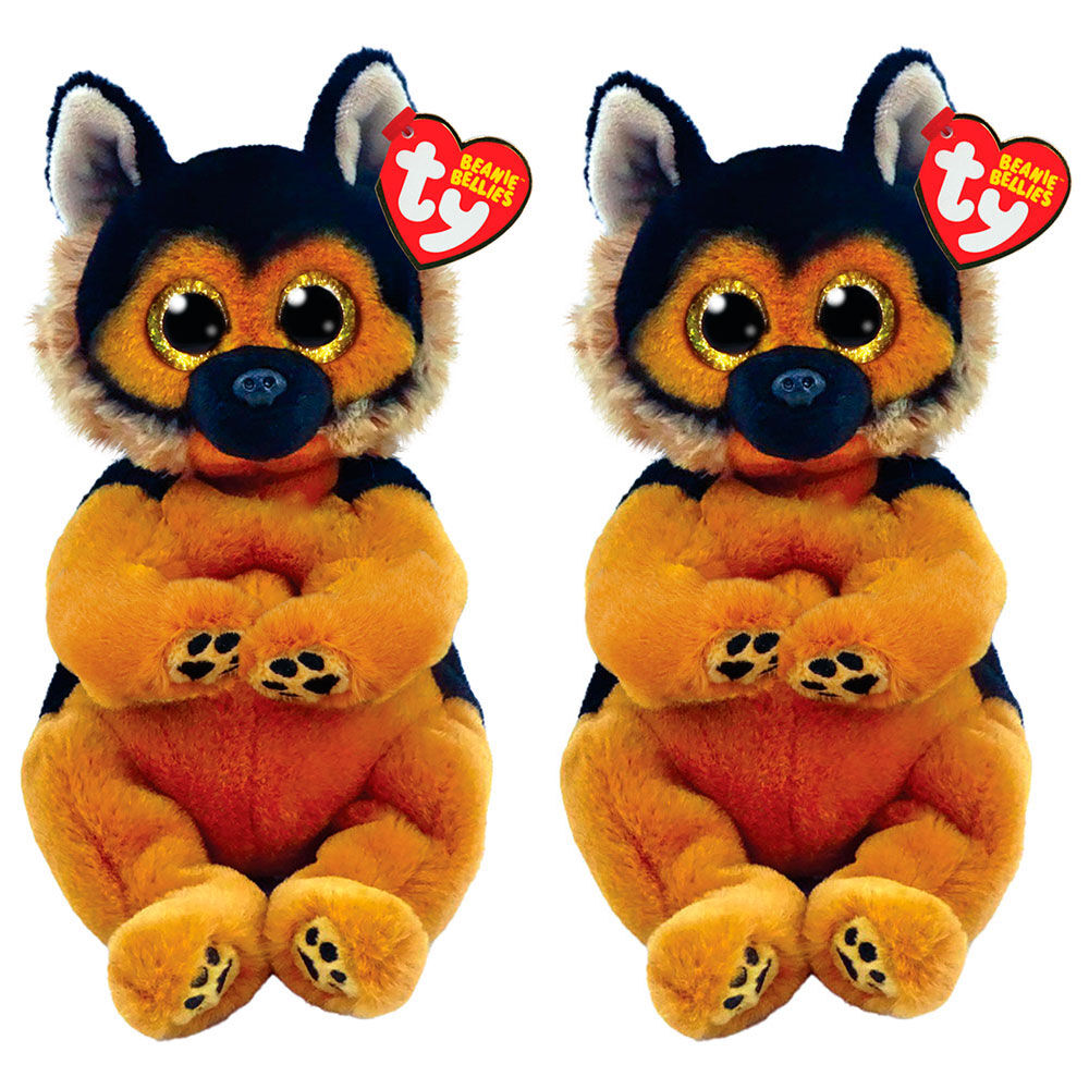 2PK Ty Beanie Bellies Ace German Shepherd Plush Toy 20cm Regular 3y+