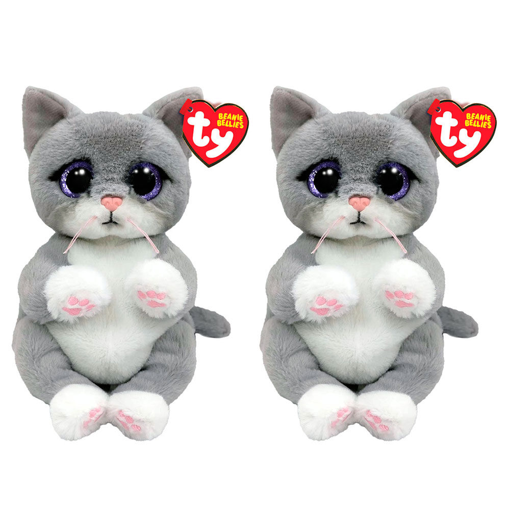 2PK Ty Beanie Bellies Morgan Grey Cat Plush Toy 20cm Regular 3y+