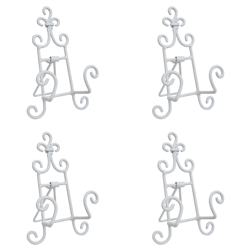 4PK LVD Curlz Metal 9x15cm Plate Stand Small - Rustic White