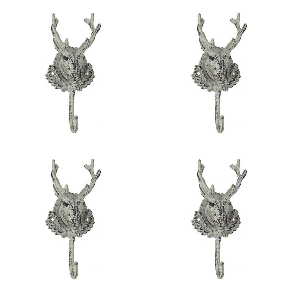 4PK LVD Metal Decorative Hook Antique Deer Home Decor 22cm - White
