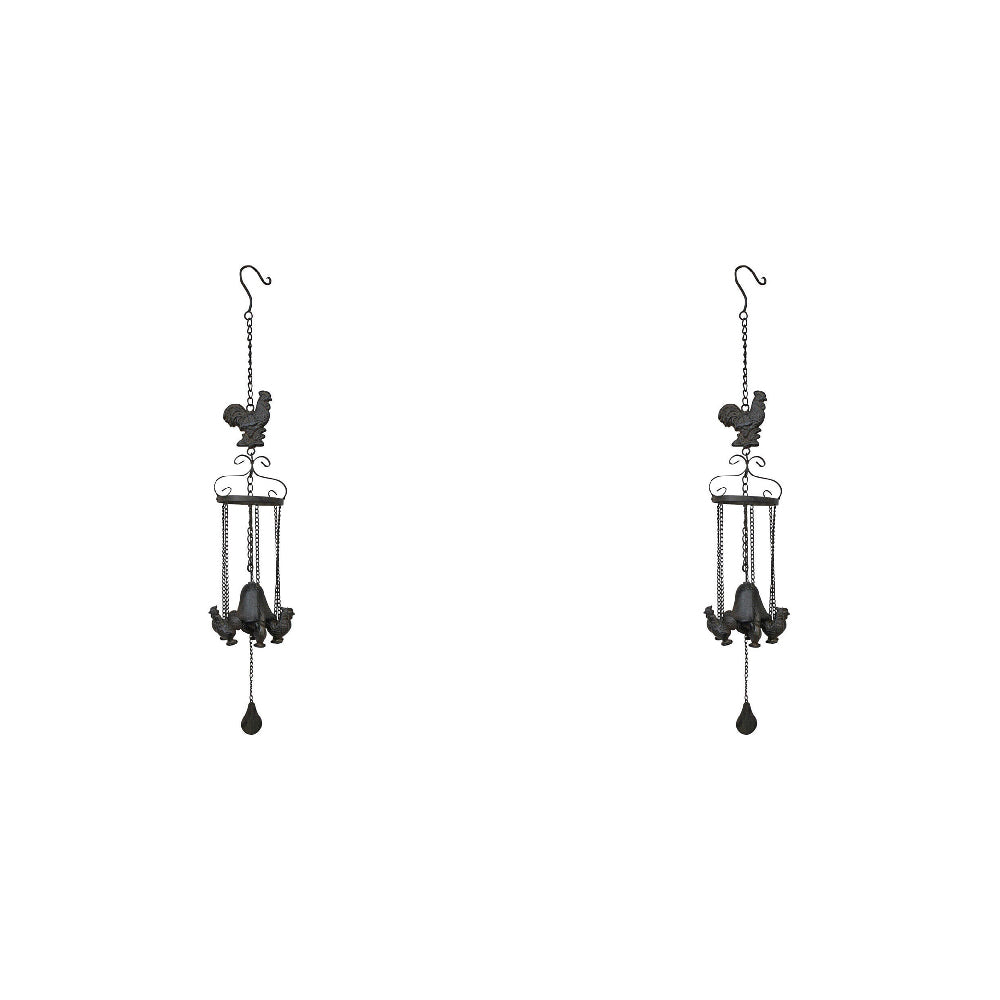 2PK LVD Metal Hanging Bell Rooster Garden/Yard Decor 80cm Black