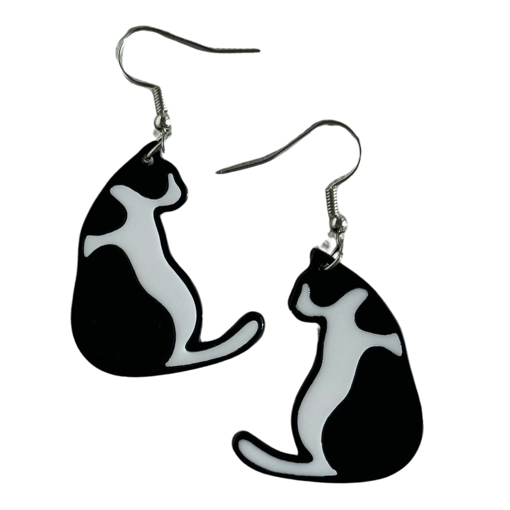 2PK Urban Pop Simple Cat Acrylic Earrings Black and White