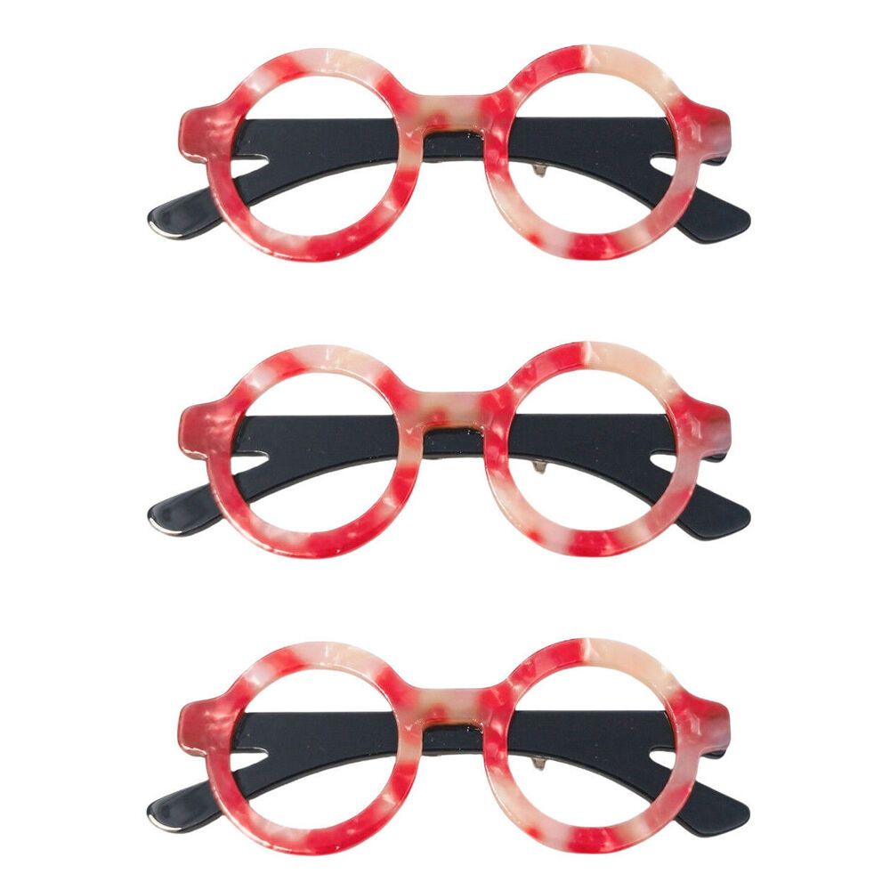 3PK Urban Resin Iris Glasses Brooch Pin Clip Women's Accessory Red/Black