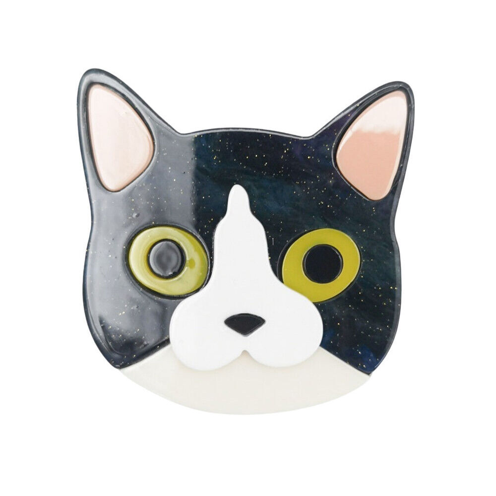 2PK Urban Resin Iris Cat Head Brooch Pin Clip Women's Accessory Black/White
