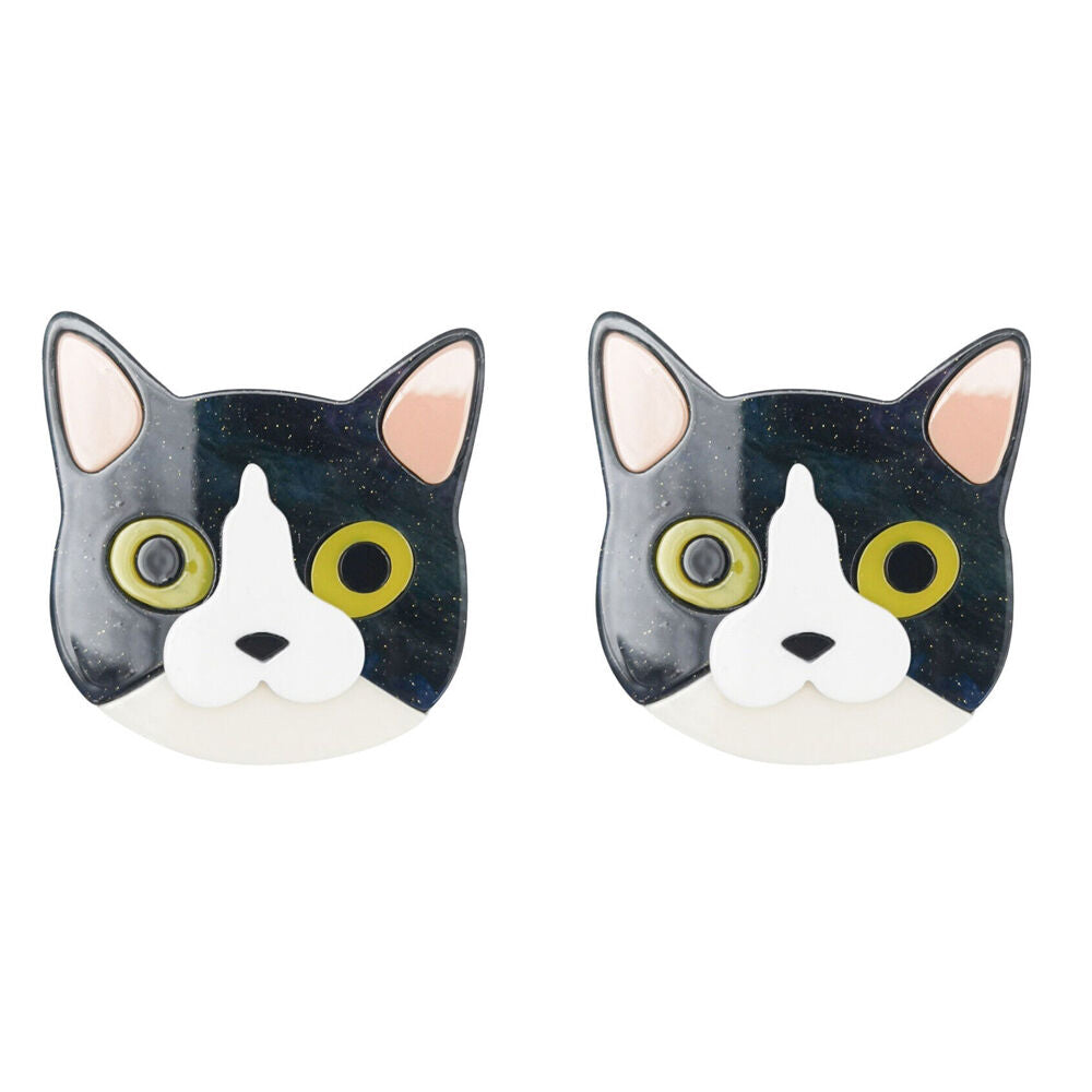 2PK Urban Resin Iris Cat Head Brooch Pin Clip Women's Accessory Black/White