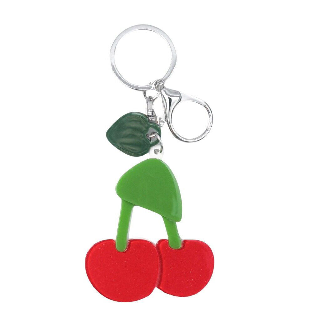 2PK Urban Resin/Metal Iris Cherries Keyring Bag Charm Accessory Red