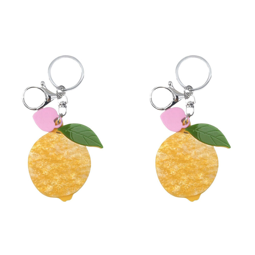 2PK Urban Resin/Metal Iris Lemon Keyring Bag Charm Accessory Yellow