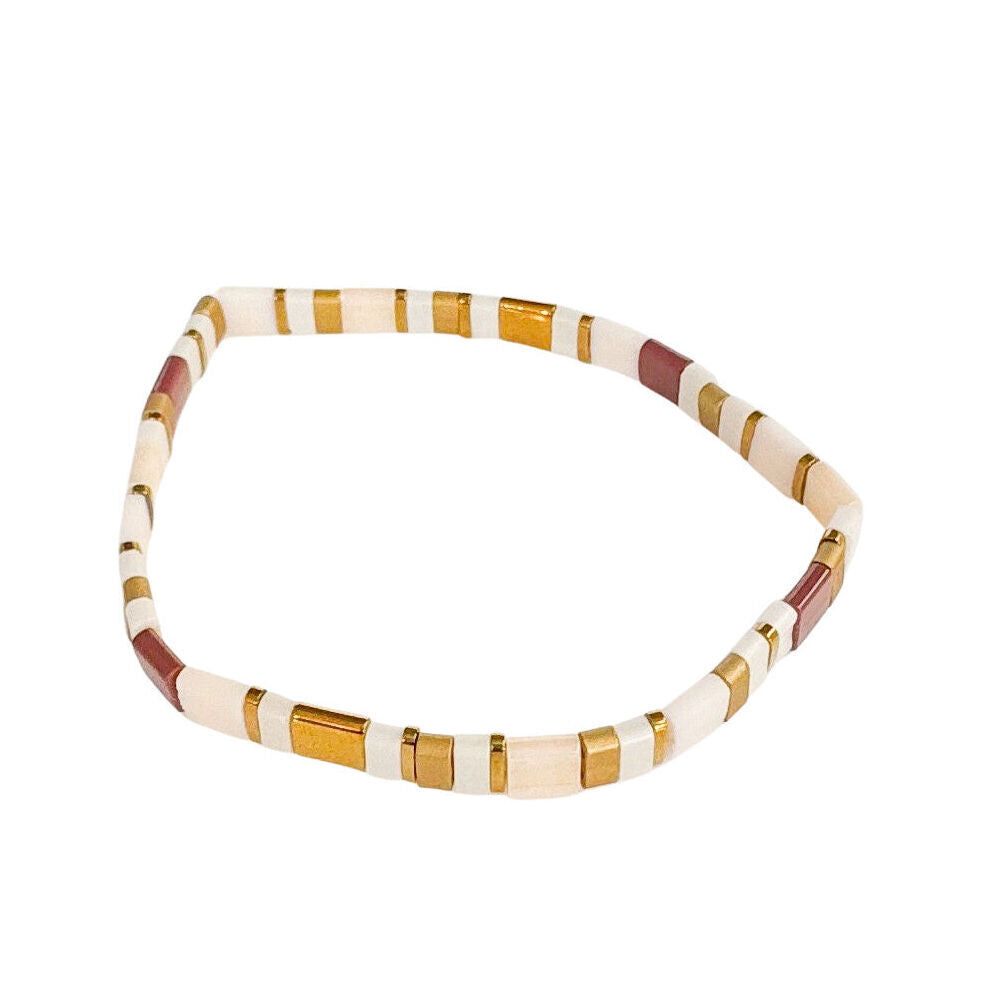 2PK Urban Acrylic Journey Stretch Bracelet Women's Jewellery 16cm Bone/White