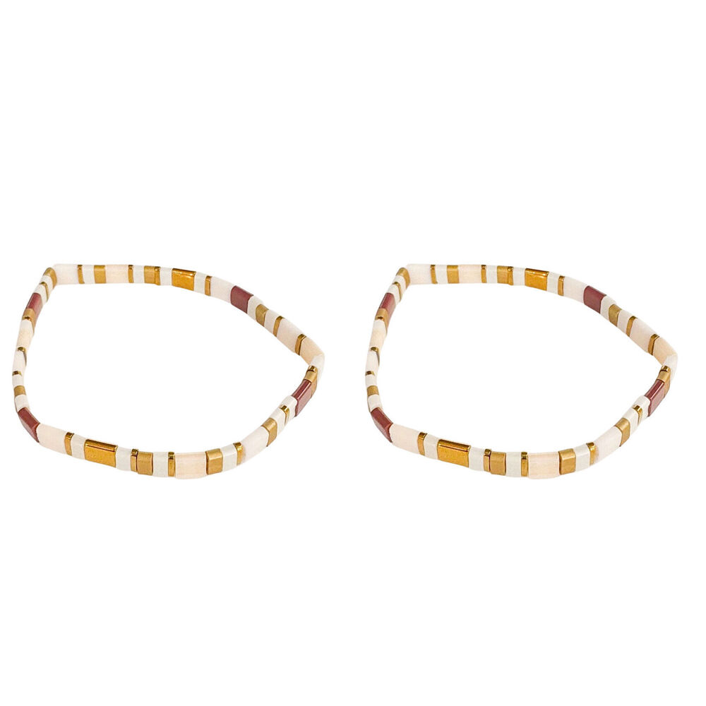 2PK Urban Acrylic Journey Stretch Bracelet Women's Jewellery 16cm Bone/White