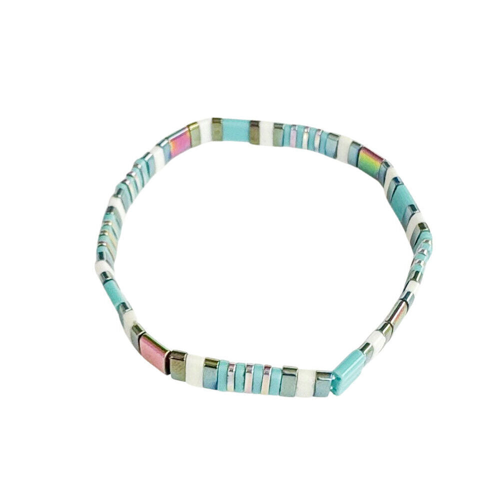 2PK Urban Acrylic Journey Stretch Bracelet Women's Jewellery 16cm Turquoise/Gold