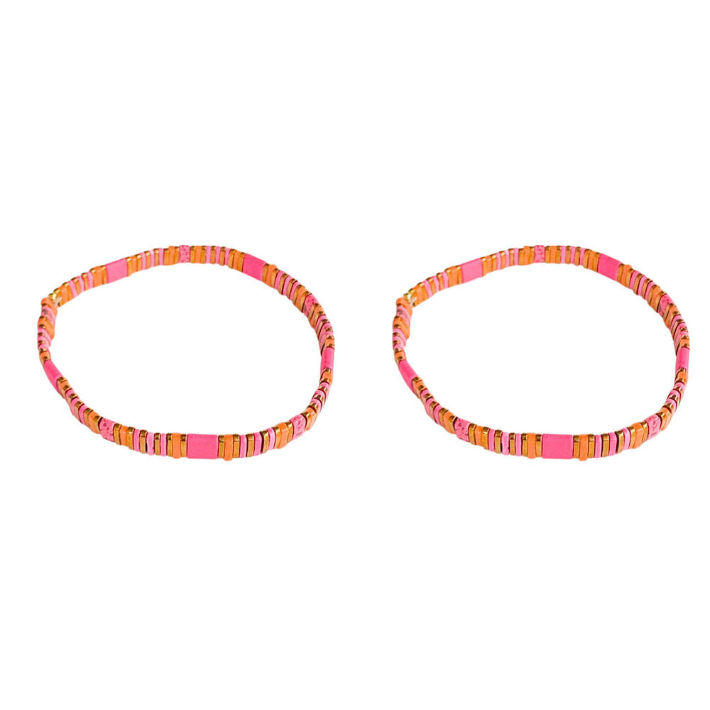 2PK Urban Acrylic Journey Stretch Bracelet Women's Jewellery 16cm Fuscia/Gold