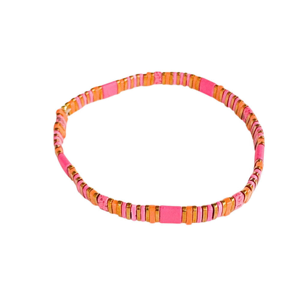 2PK Urban Acrylic Journey Stretch Bracelet Women's Jewellery 16cm Fuscia/Gold