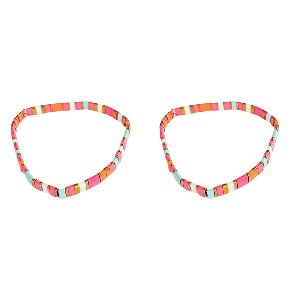 2PK Urban Acrylic Journey Stretch Bracelet Women's Jewellery 16cm Fuscia/Orange