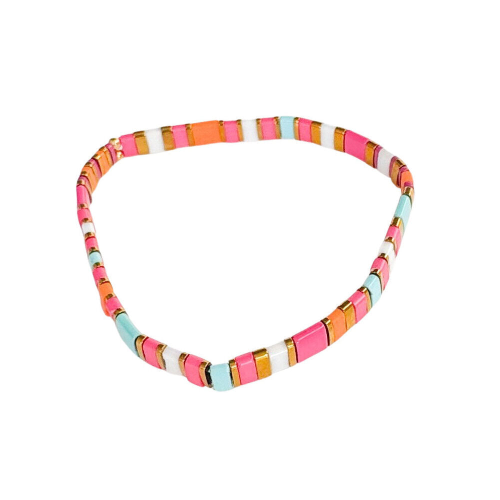 2PK Urban Acrylic Journey Stretch Bracelet Women's Jewellery 16cm Fuscia/Orange