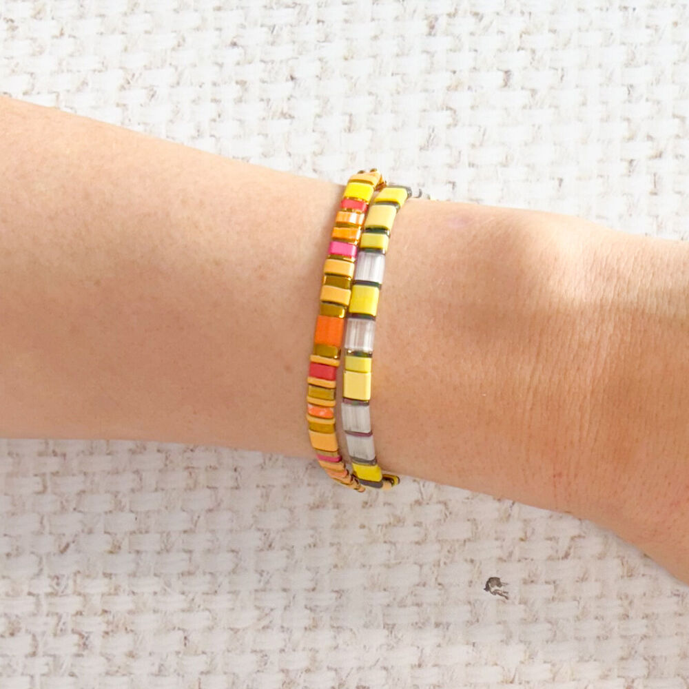 Urban Acrylic Journey Stretch Bracelet Women's Jewellery 16cm Yellow/White