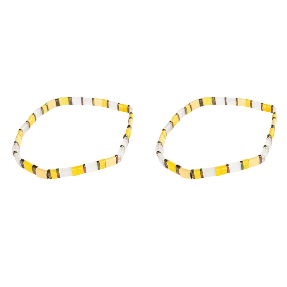 2PK Urban Acrylic Journey Stretch Bracelet Women's Jewellery 16cm Yellow/White