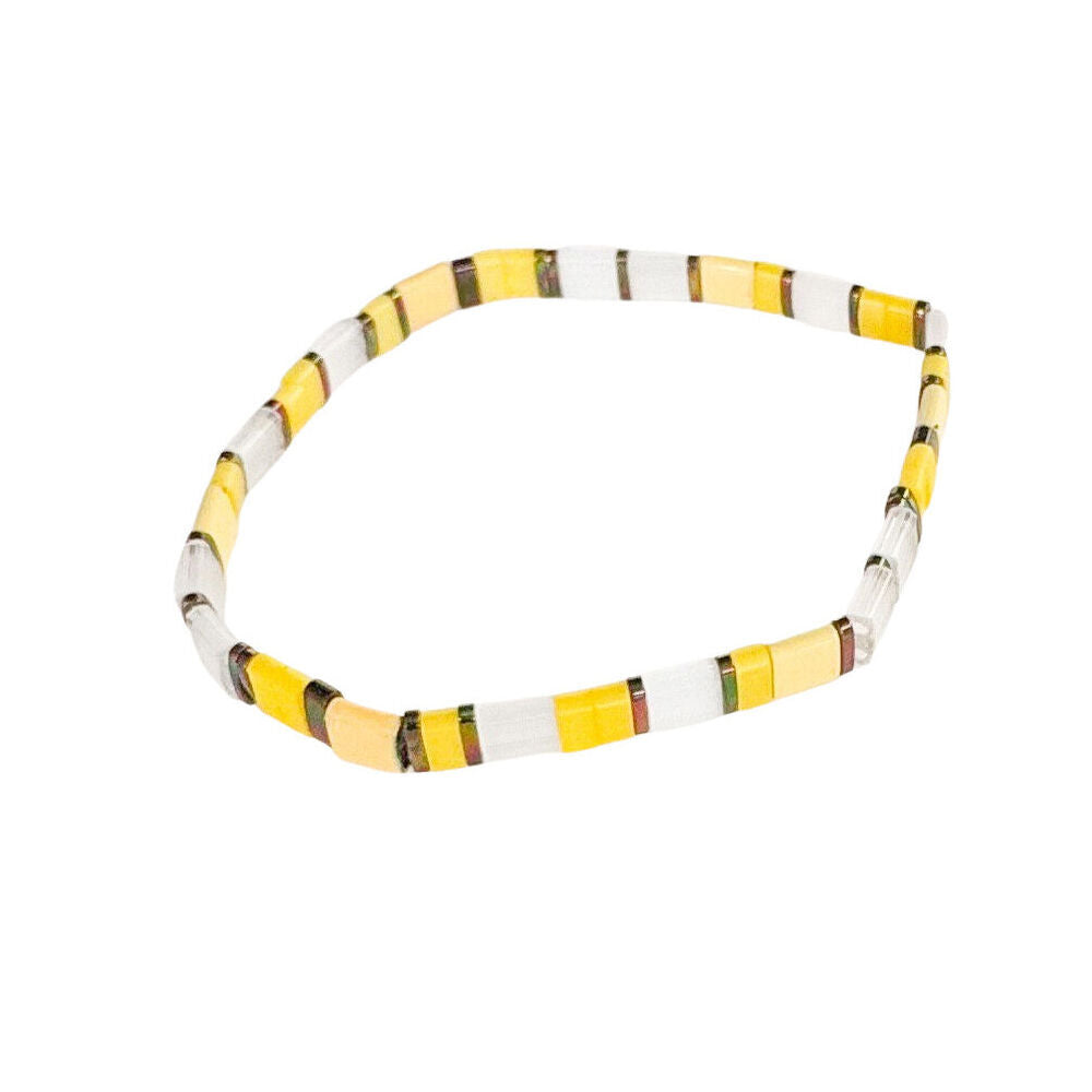 2PK Urban Acrylic Journey Stretch Bracelet Women's Jewellery 16cm Yellow/White