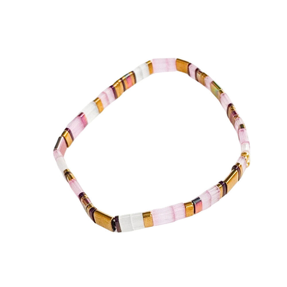 2PK Urban Acrylic Journey Stretch Bracelet Women's Jewellery 16cm Mauve/Gold
