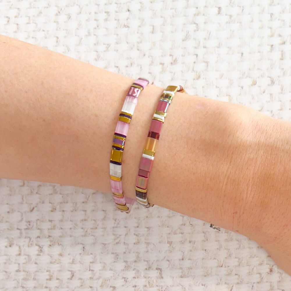 2PK Urban Acrylic Journey Stretch Bracelet Women's Jewellery 16cm Mauve/Gold
