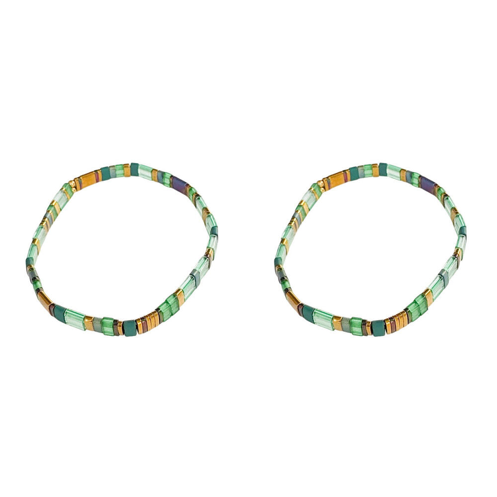 2PK Urban Acrylic Journey Stretch Bracelet Women's Jewellery 16cm Green/Gold